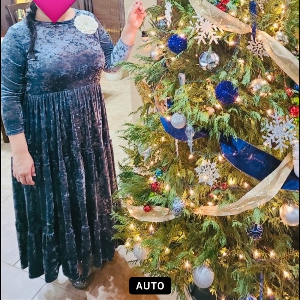 Dainty Jewls inspired Blue velvet Dress with Long Sleeves - Picture 4 of 6